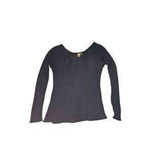 Farm Rio Long Sleeve Black Top Frill  Thin Medium Classic